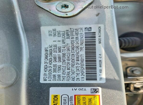 2HGFE2F55TH501171 2026 HONDA CIVIC Silver Widok komory silnika