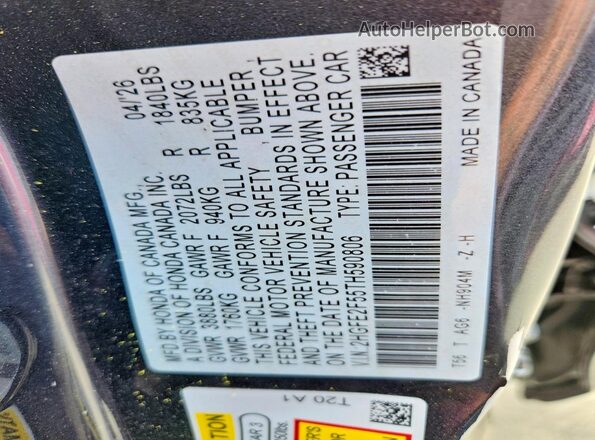 2HGFE2F55TH590806 2026 HONDA CIVIC Black VIN sticker view