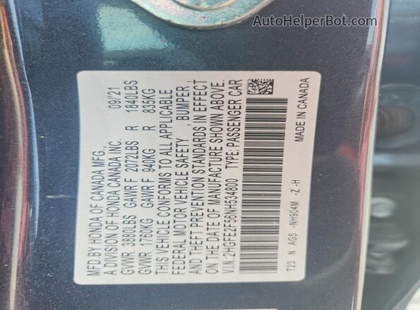 2HGFE2F56NH534800 2022 HONDA CIVIC Charcoal Widok komory silnika