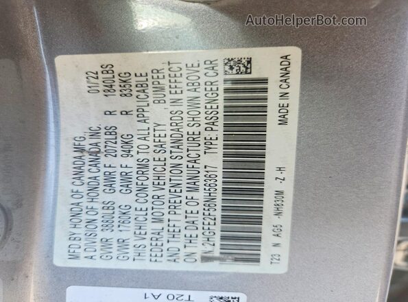 2HGFE2F56NH563617 2022 HONDA CIVIC Серебряный Вид подкапотного пространства
