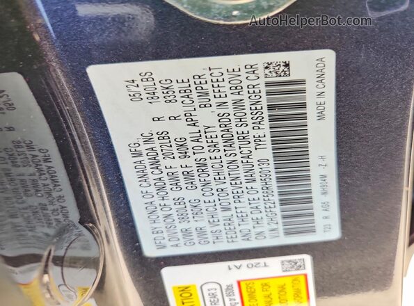 2HGFE2F56RH590130 2024 HONDA CIVIC Серый Вид наклейки с VIN-кодом