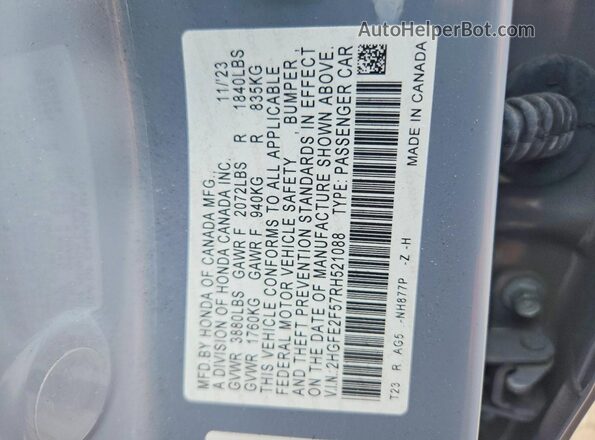 2HGFE2F57RH521088 2024 HONDA CIVIC Серый Вид подкапотного пространства