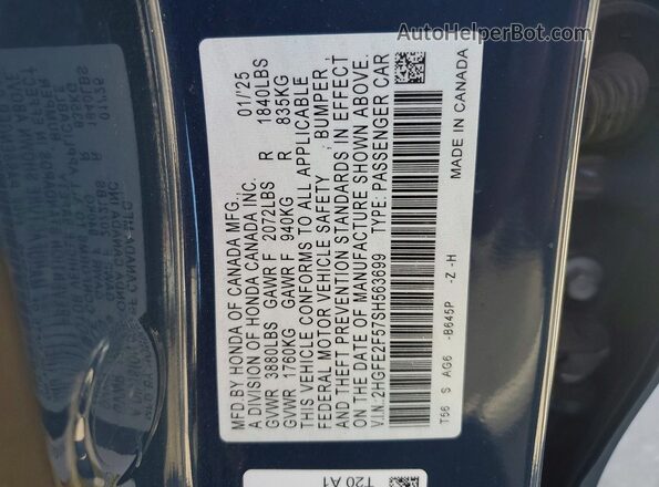 2HGFE2F57SH563699 2025 HONDA CIVIC Blue Vista del compartimento del motor