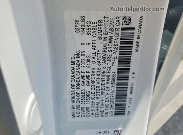 2HGFE2F57TH566264 2026 HONDA CIVIC White Vista del compartimento del motor