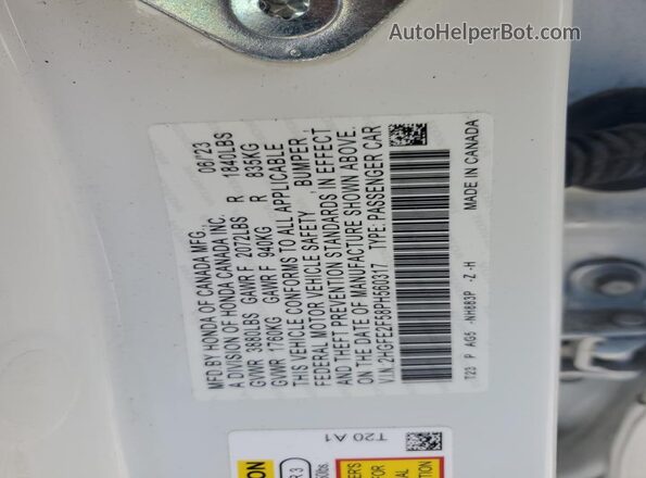 2HGFE2F58PH560317 2023 HONDA CIVIC White VIN կոդի պիտակի տեսք
