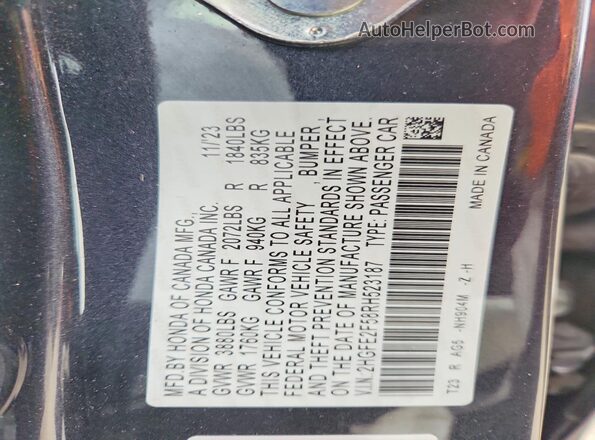 2HGFE2F58RH523187 2024 HONDA CIVIC Blue Widok komory silnika