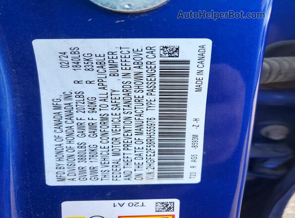 2HGFE2F58RH555976 2024 HONDA CIVIC Blue Widok komory silnika