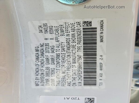 2HGFE2F58RH575547 2024 HONDA CIVIC White ძრავის განყოფილების ხედი