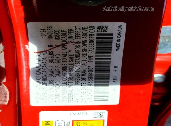 2HGFE2F58SH540657 2025 HONDA CIVIC Red Շարժիչի բաժամունքի տեսք