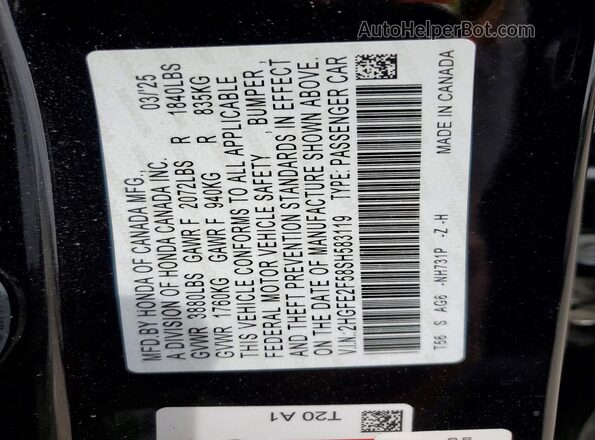 2HGFE2F58SH583119 2025 HONDA CIVIC Black Widok komory silnika