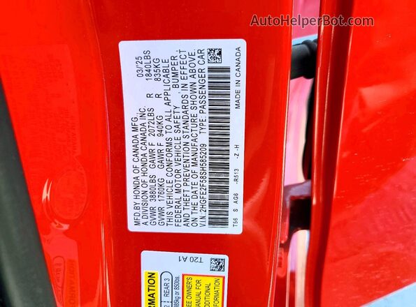 2HGFE2F58SH585209 2025 HONDA CIVIC Red Widok komory silnika