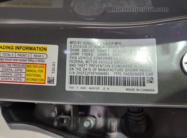 2HGFE2F58TH545861 2026 HONDA CIVIC Charcoal Շարժիչի բաժամունքի տեսք