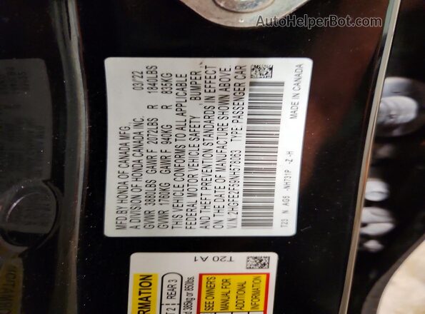 2HGFE2F59NH578063 2022 HONDA CIVIC Black Вид підкапотного простору