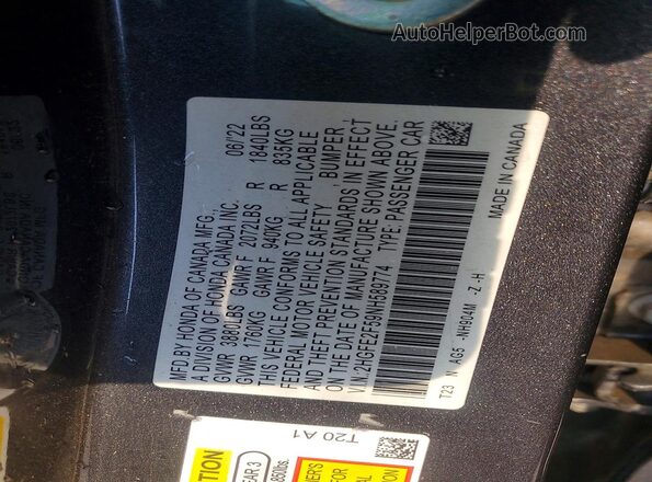 2HGFE2F59NH589774 2022 HONDA CIVIC Charcoal ძრავის განყოფილების ხედი