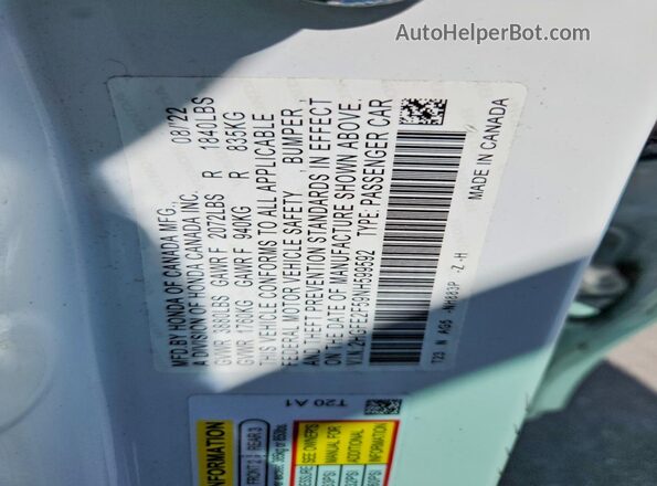 2HGFE2F59NH599592 2022 HONDA CIVIC White Շարժիչի բաժամունքի տեսք