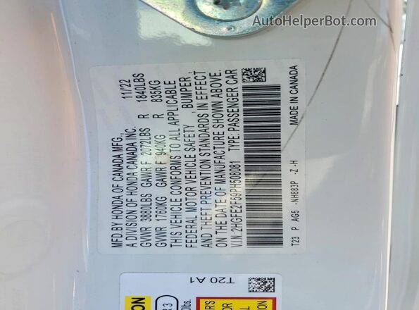 2HGFE2F59PH508081 2023 HONDA CIVIC White VIN կոդի պիտակի տեսք
