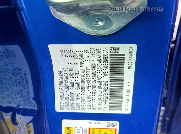 2HGFE2F59PH525592 2023 HONDA CIVIC Blue Widok komory silnika