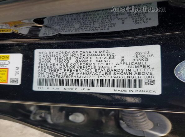 2HGFE2F59PH531277 2023 HONDA CIVIC Black Vista del compartimento del motor