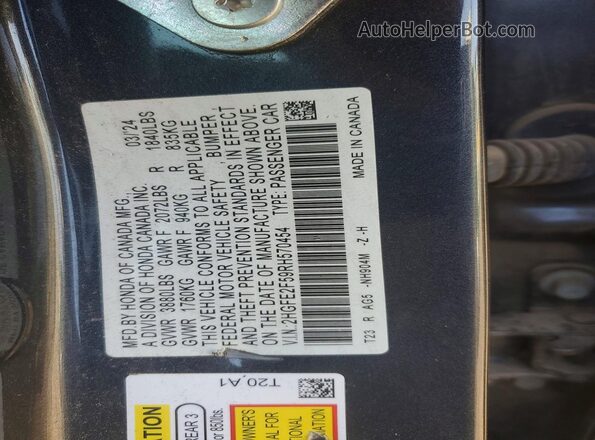 2HGFE2F59RH570454 2024 HONDA CIVIC Gray VIN sticker view