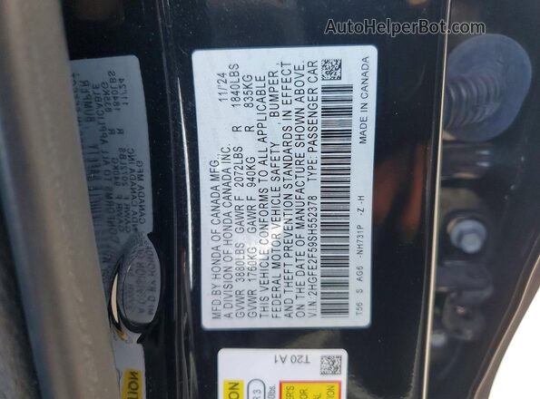 2HGFE2F59SH552378 2025 HONDA CIVIC Black Vista del compartimento del motor