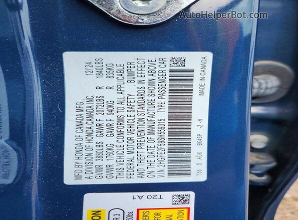2HGFE2F59SH559315 2025 HONDA CIVIC Blue Widok komory silnika