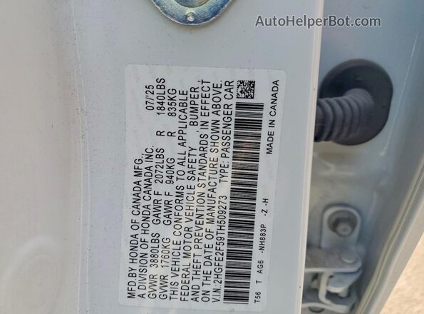 2HGFE2F59TH509273 2026 HONDA CIVIC White Engine compartment view