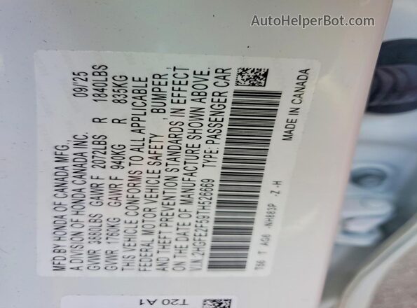2HGFE2F59TH526669 2026 HONDA CIVIC White Вид підкапотного простору