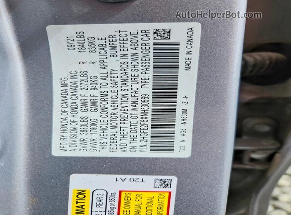 2HGFE2F5XNH530569 2022 HONDA CIVIC Silver Вид підкапотного простору