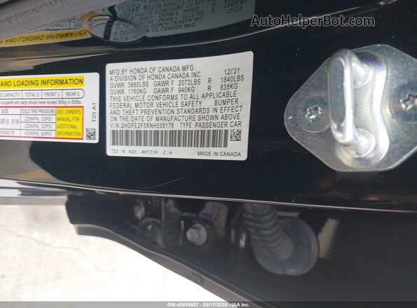 2HGFE2F5XNH558176 2022 HONDA CIVIC Black Widok komory silnika