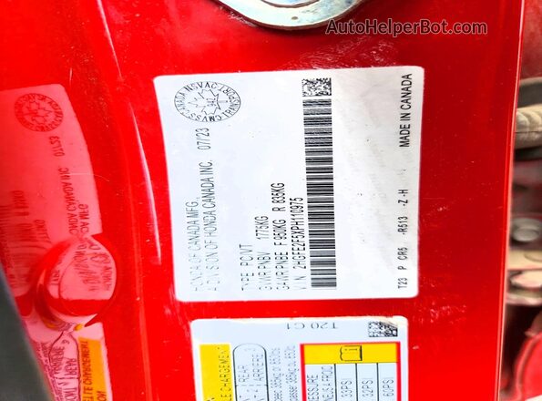 2HGFE2F5XPH110975 2023 HONDA CIVIC Red ძრავის განყოფილების ხედი