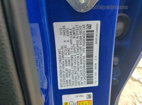 2HGFE2F5XRH535745 2024 HONDA CIVIC Blue VIN sticker view