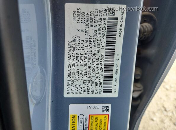 2HGFE2F5XRH585691 2024 HONDA CIVIC Gray Շարժիչի բաժամունքի տեսք