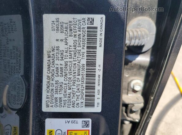 2HGFE2F5XSH513699 2025 HONDA CIVIC Gray Вид підкапотного простору