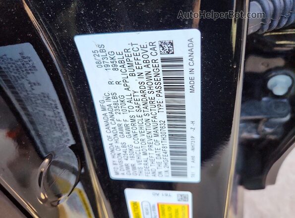 2HGFE4F81TH307632 2026 HONDA CIVIC Black Вид наклейки з VIN-кодом