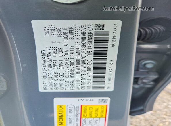 2HGFE4F81TH311695 2026 HONDA CIVIC Gray ძრავის განყოფილების ხედი