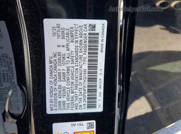 2HGFE4F81TH321949 2026 HONDA CIVIC Black Շարժիչի բաժամունքի տեսք