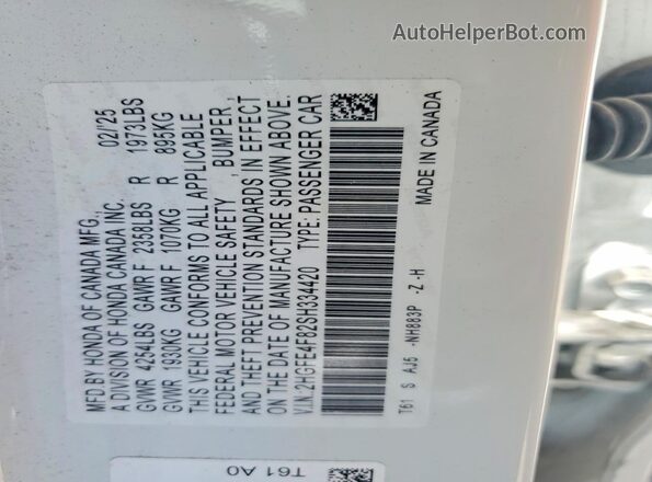 2HGFE4F82SH334420 2025 HONDA CIVIC White Շարժիչի բաժամունքի տեսք
