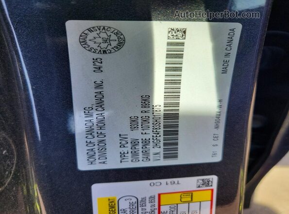 2HGFE4F83SH017875 2025 HONDA CIVIC Gray VIN sticker view