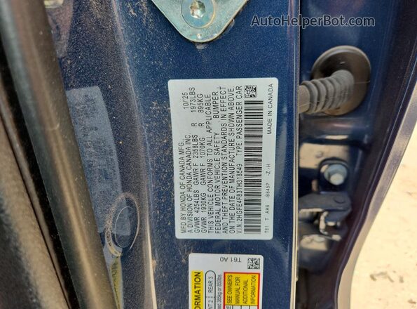 2HGFE4F83TH318549 2026 HONDA CIVIC Blue Widok komory silnika