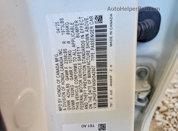 2HGFE4F84SH342907 2025 HONDA CIVIC White Engine compartment view