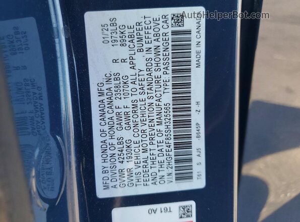 2HGFE4F85SH325565 2025 HONDA CIVIC Синий Вид подкапотного пространства
