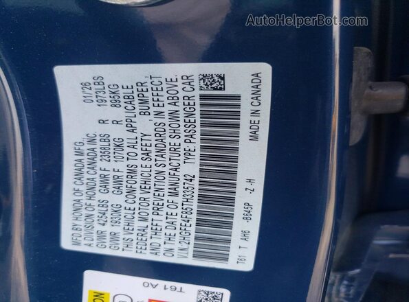 2HGFE4F85TH335742 2026 HONDA CIVIC Blue Engine compartment view