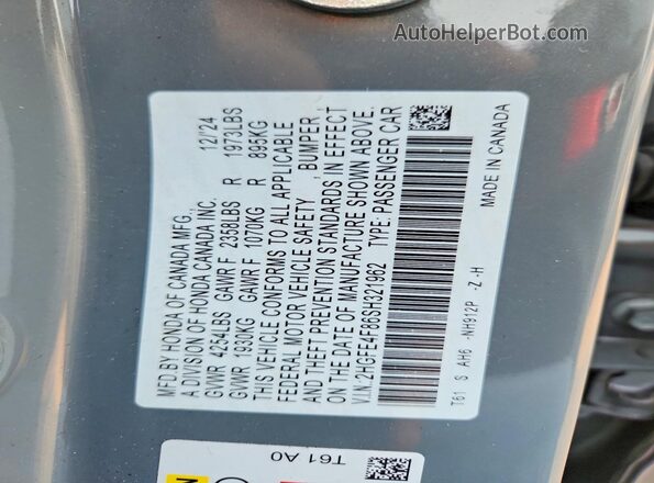2HGFE4F86SH321962 2025 HONDA CIVIC Gray Widok naklejki z numerem VIN
