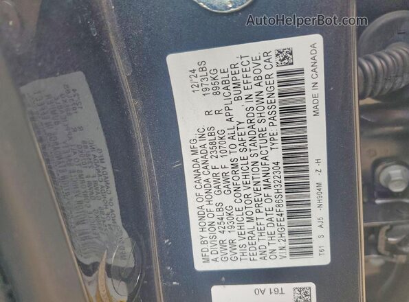 2HGFE4F86SH322304 2025 HONDA CIVIC Charcoal ძრავის განყოფილების ხედი