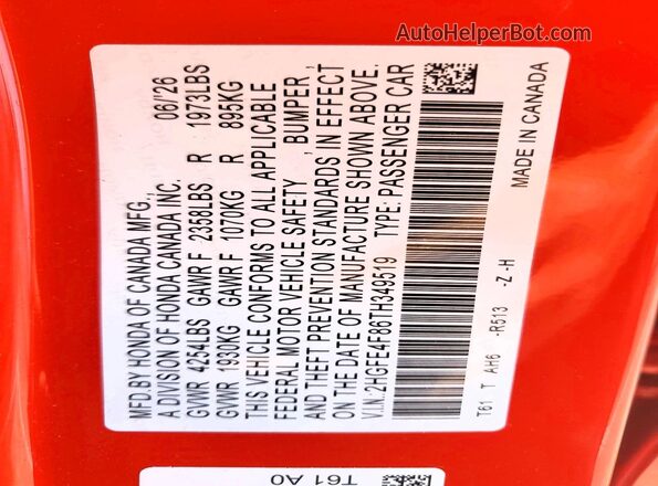 2HGFE4F86TH349519 2026 HONDA CIVIC Red Widok komory silnika