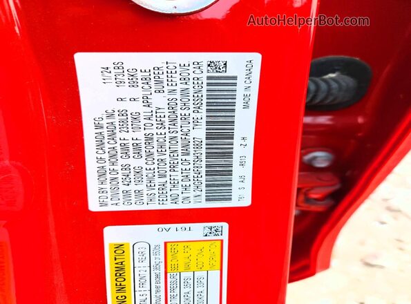2HGFE4F87SH318827 2025 HONDA CIVIC Red Engine compartment view