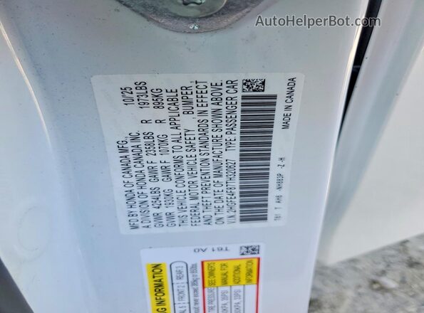 2HGFE4F87TH320627 2026 HONDA CIVIC White VIN sticker view