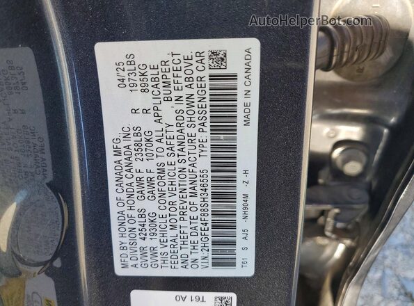 2HGFE4F88SH346555 2025 HONDA CIVIC Gray Engine compartment view