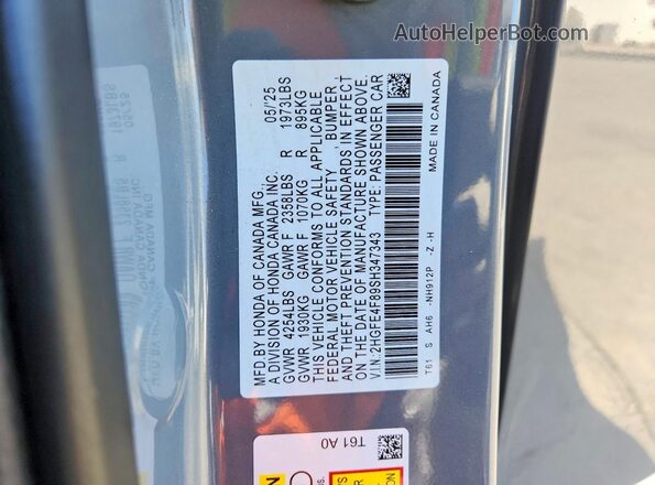 2HGFE4F89SH347343 2025 HONDA CIVIC Silver Engine compartment view