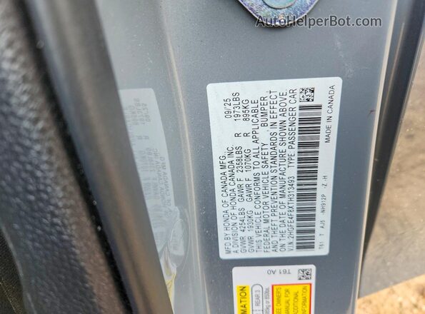 2HGFE4F8XTH313493 2026 HONDA CIVIC Gray VIN კოდის სტიკერის ხედი
